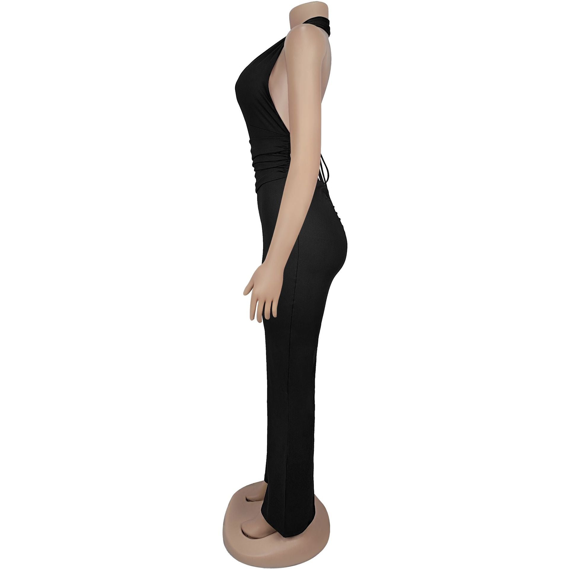 Women  Lace-Up Sexy V Neck Halter Neck Solid Jumpsuit 5