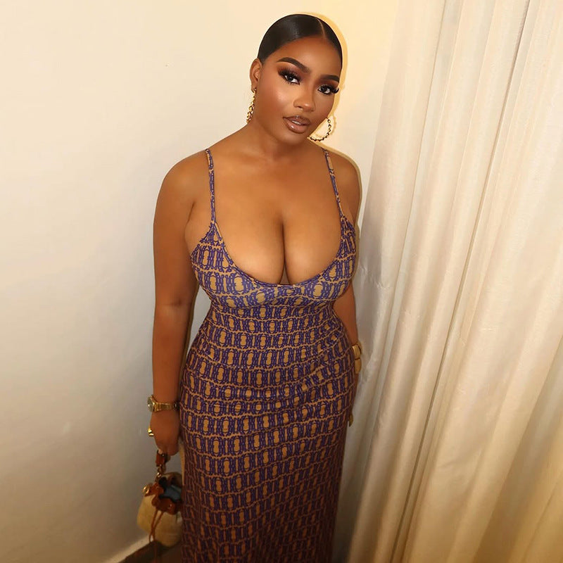 Printed Strap Low-Back Sleeveless Long Dress 3