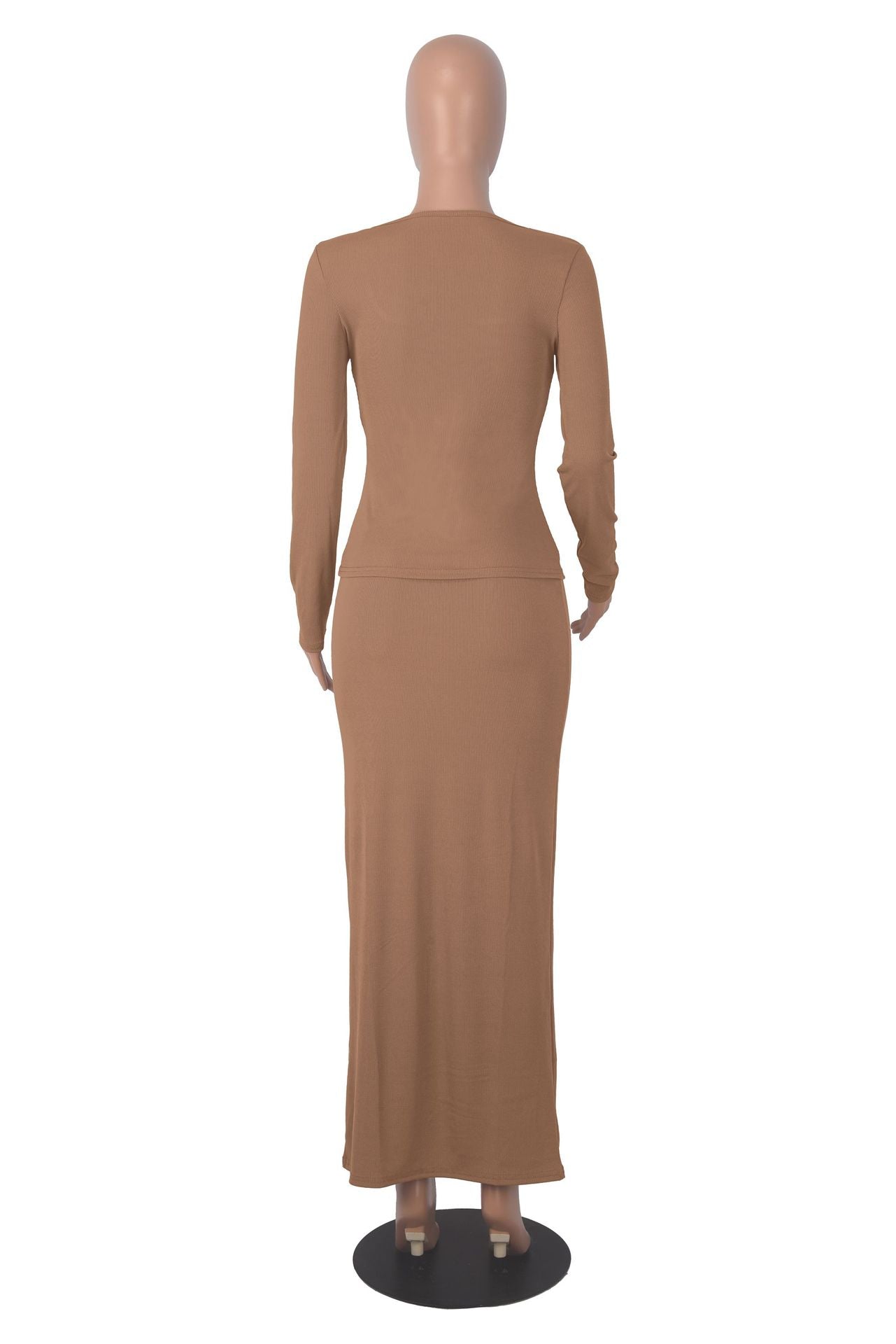 Autumn And Winter Fashionable Square Neck Long Sleeve Top Slim Waist Bodycon Women's Long Skirt Two-Piece Set 10