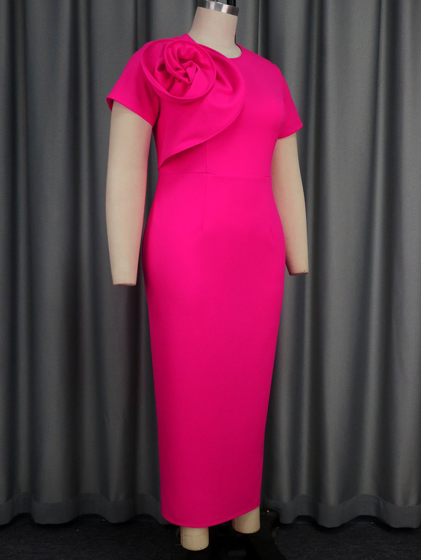 Plus Size Women Solid Flower Dress 6