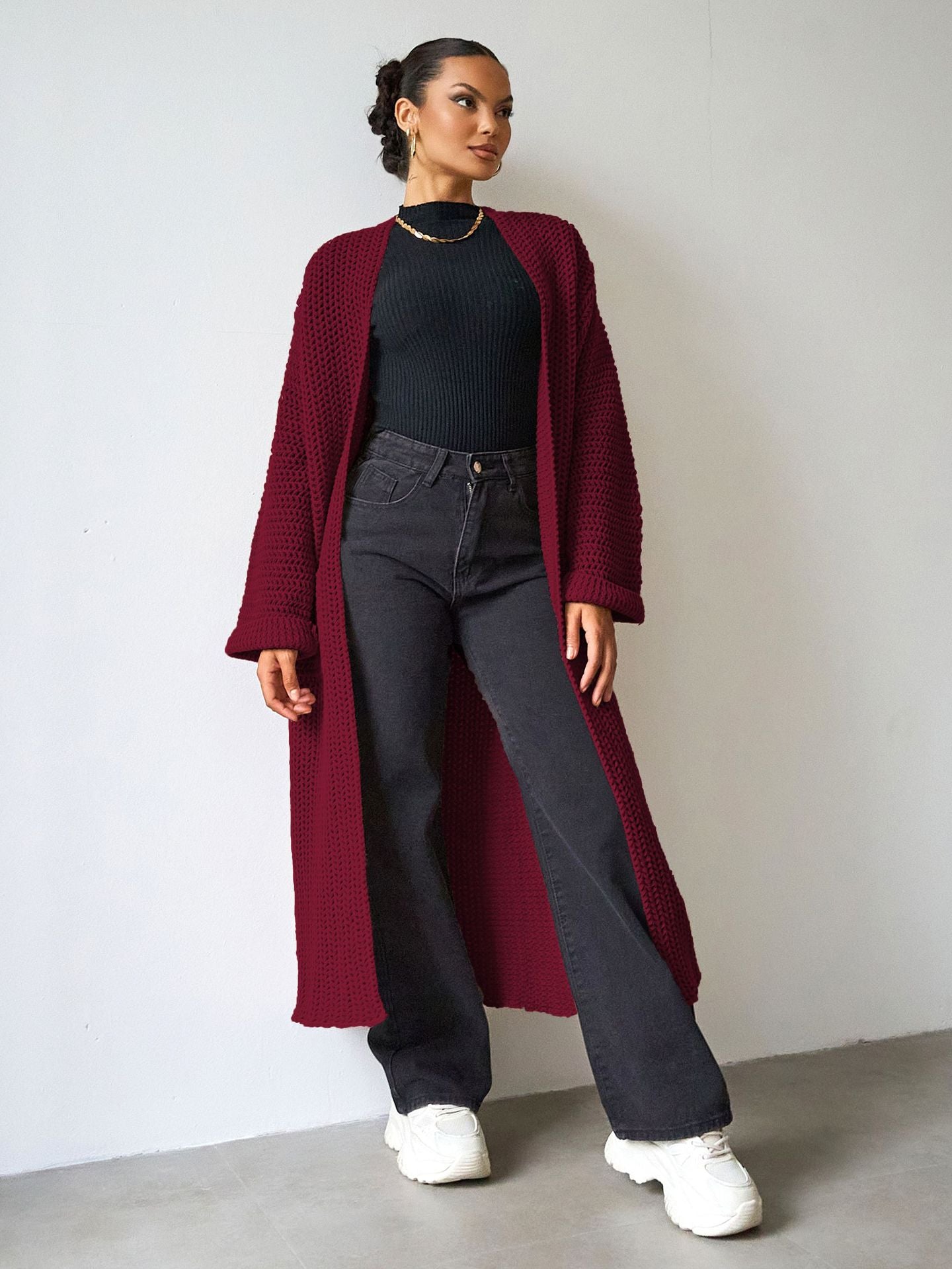 Women's Autumn Winter Casual Loose Coat Women's Long Knitting Cardigan Sweater 7