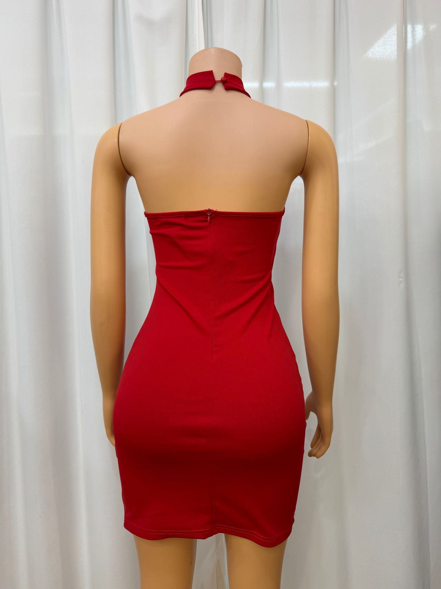 Solid color Halter Neck diamond Low Back Bodycon evening dress for women 7
