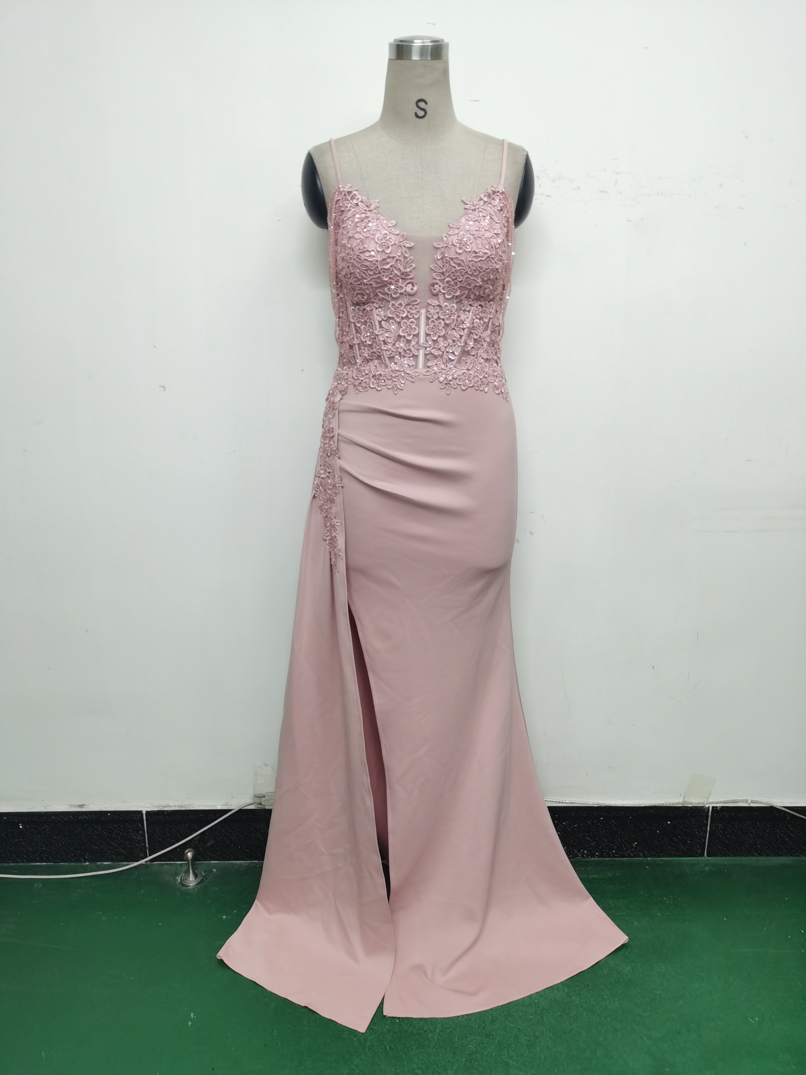 Women Beaded Flowered Fishbone Beaded Evening Dress 28