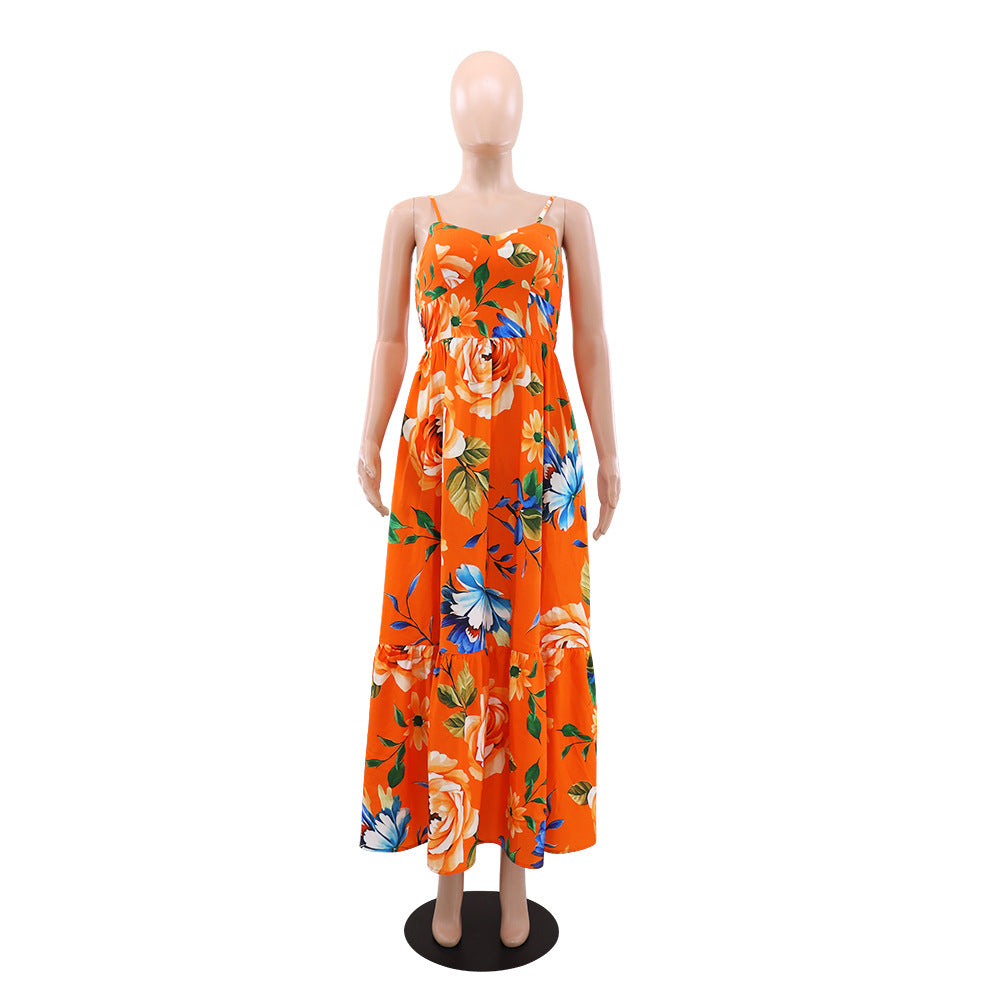 Women Sexy Flower Print Strap Dress 5
