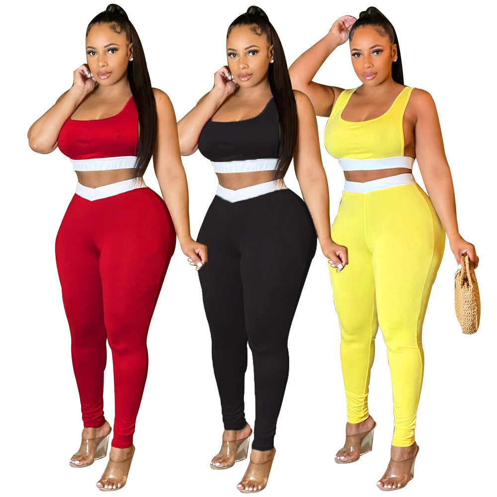 Women summer sexy vest and trousers Patchwork sports two-piece set 11