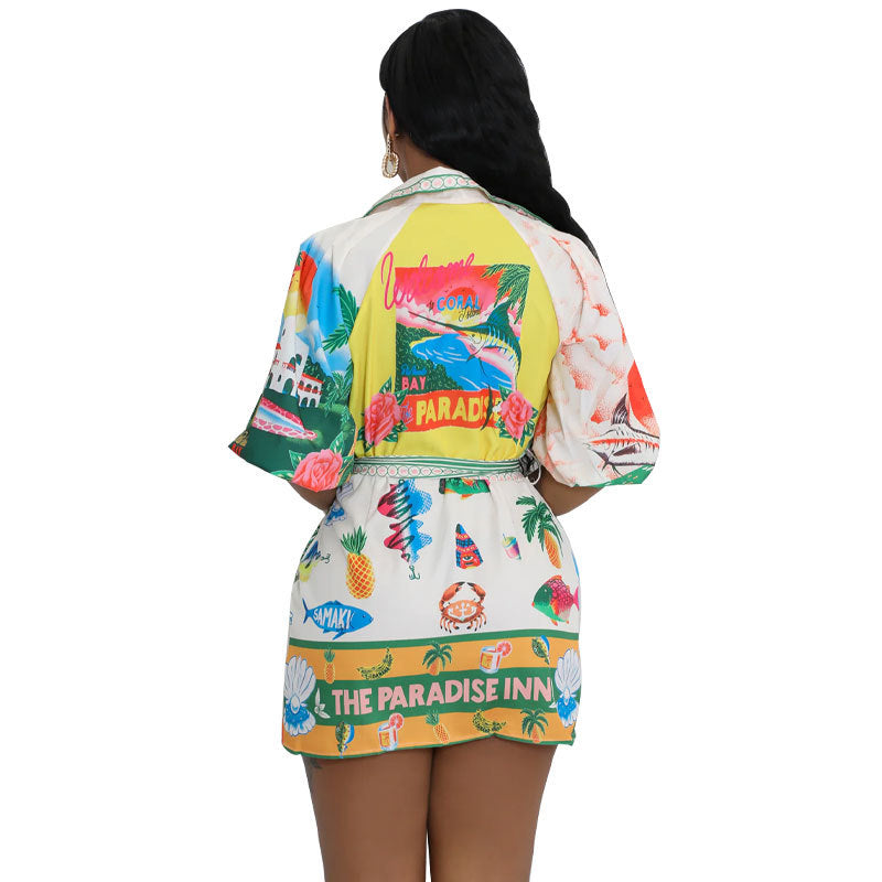 Casual Fashion Printed Short Sleeve Shirt Dress 4