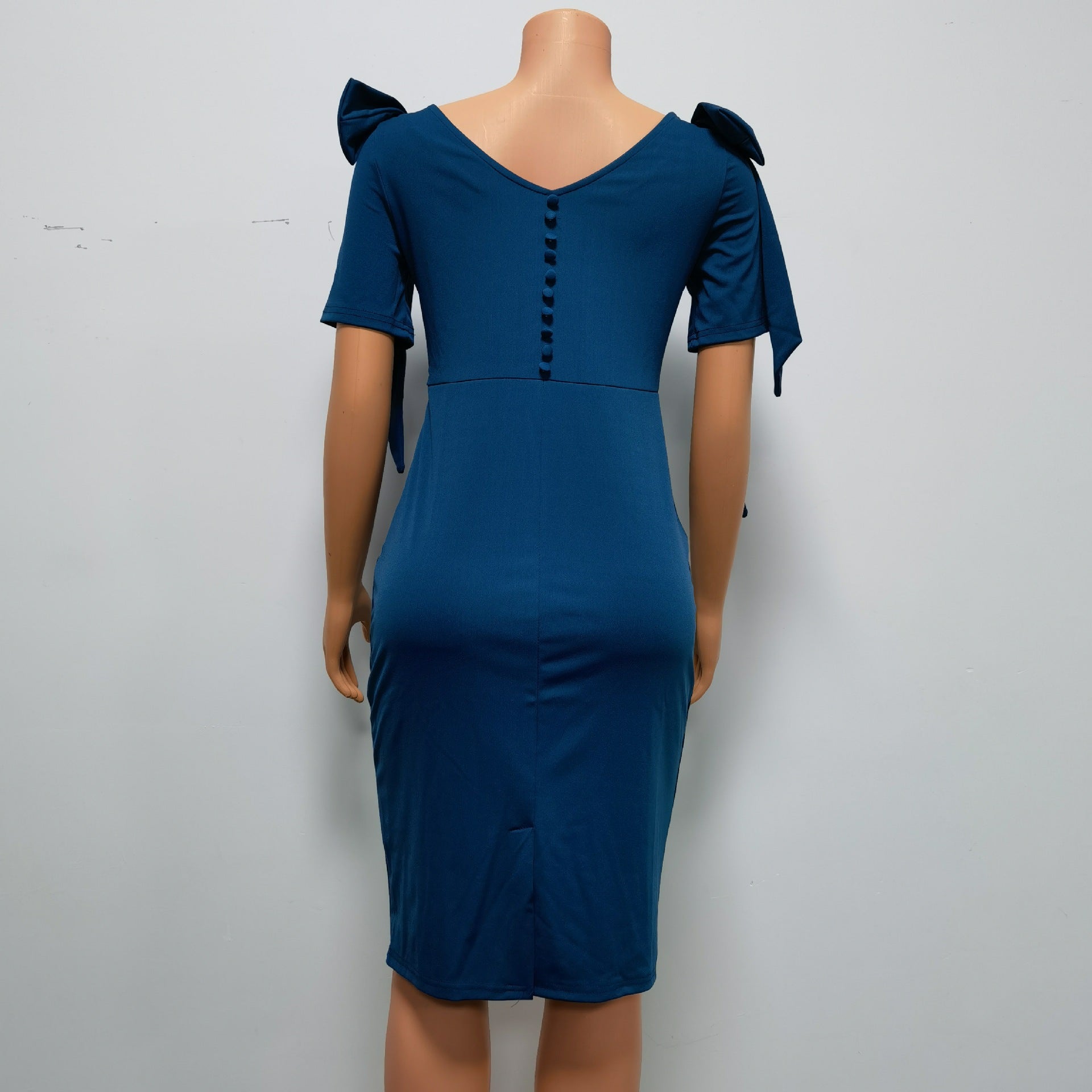 Summer African Women Bow Knot Short Sleeve Bodycon Dress 8