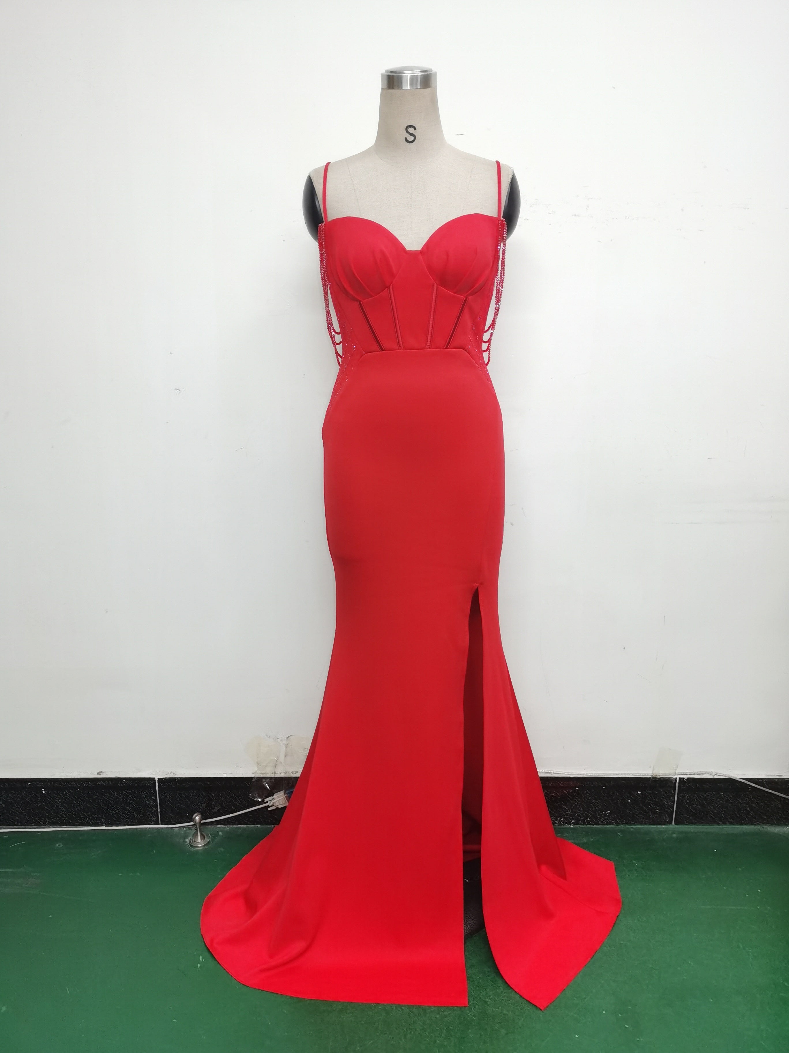 Women Fishbone Lace Sequin Wedding Fishtail Evening Dress 38