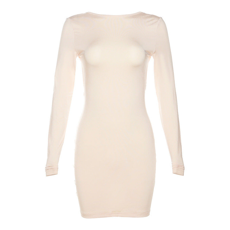 Women Sexy Long Sleeve Backless Solid Bodycon Dress 8
