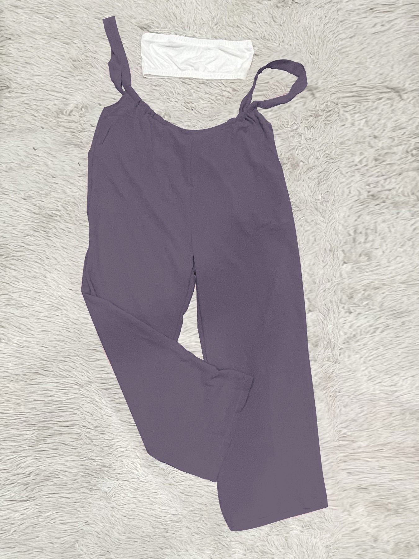 Drawstring Suspenders Wide Leg Trousers Strapless Crop Top Two-Piece Set 45