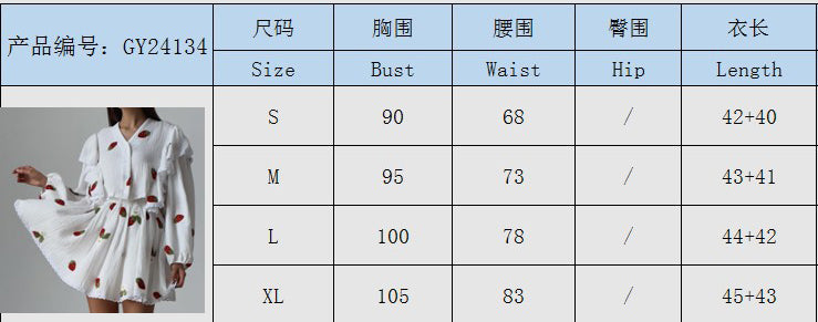 Women Ruffle Strawberry Print Long Sleeve Top and Skirt Two-Piece Set 8