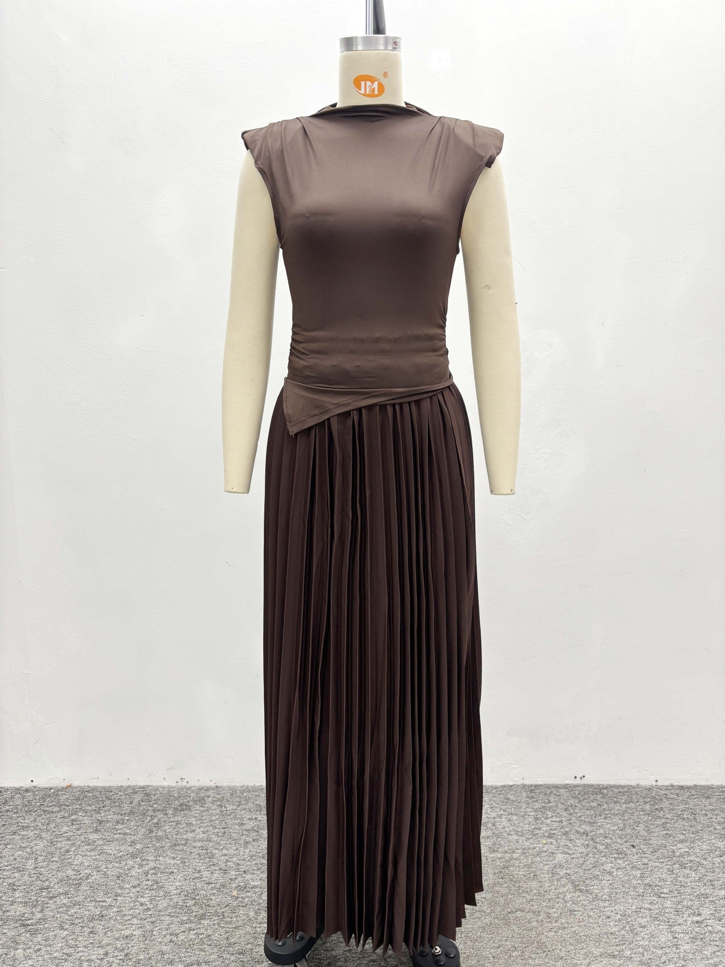 African Women Solid Irregular Sleeveless Crop Top Pleated Skirt Two-piece Set 5