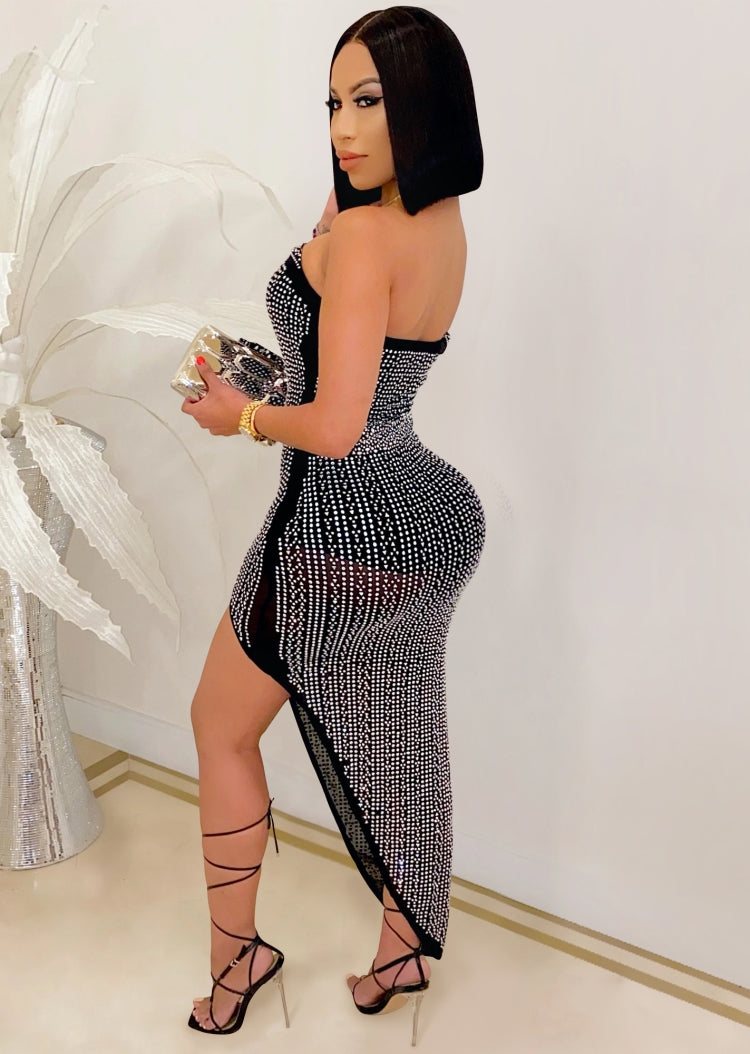 Summer Formal Beaded Strapless Irregular Long Party Dress