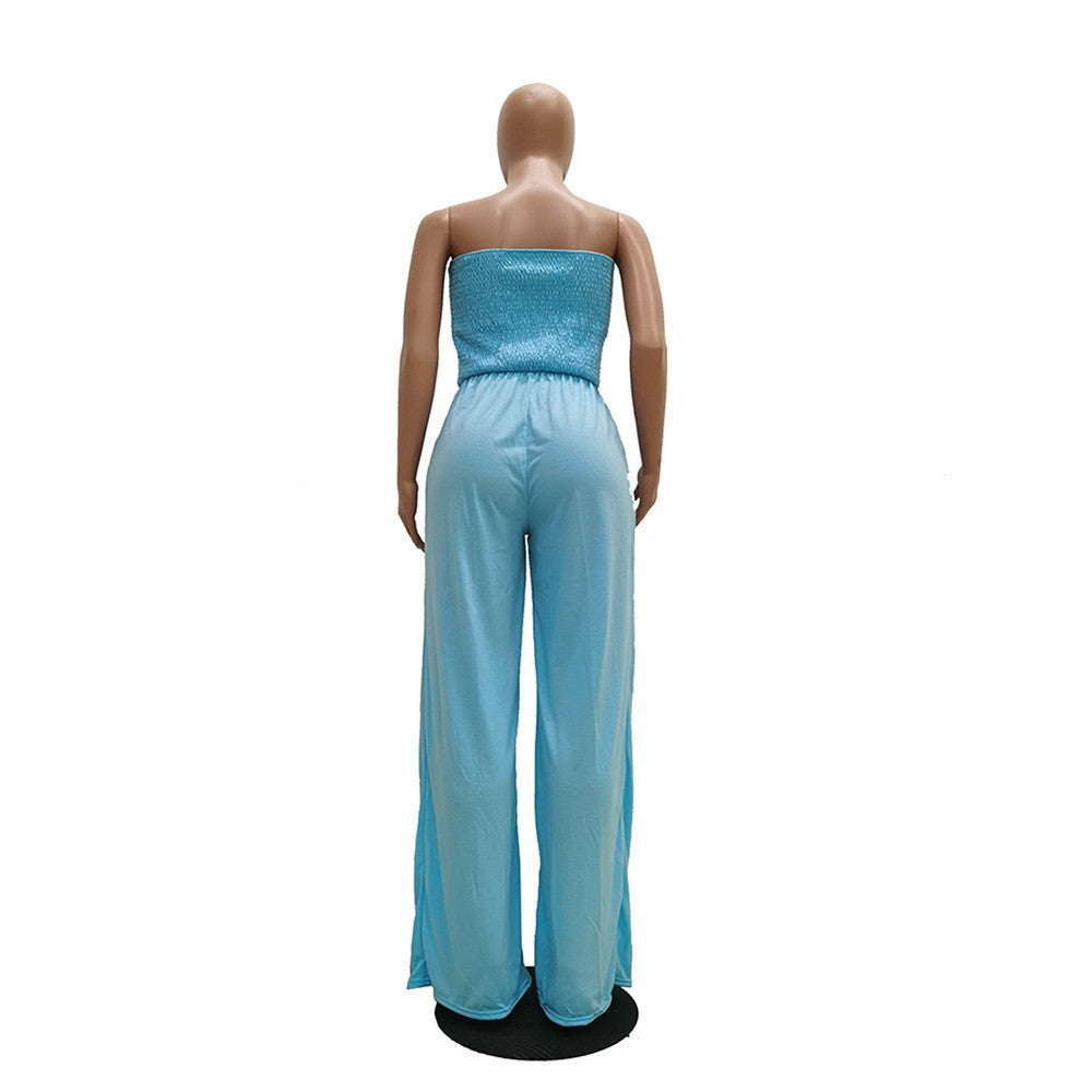 Women's Casual solid color strapless wide leg Jumpsuit 13