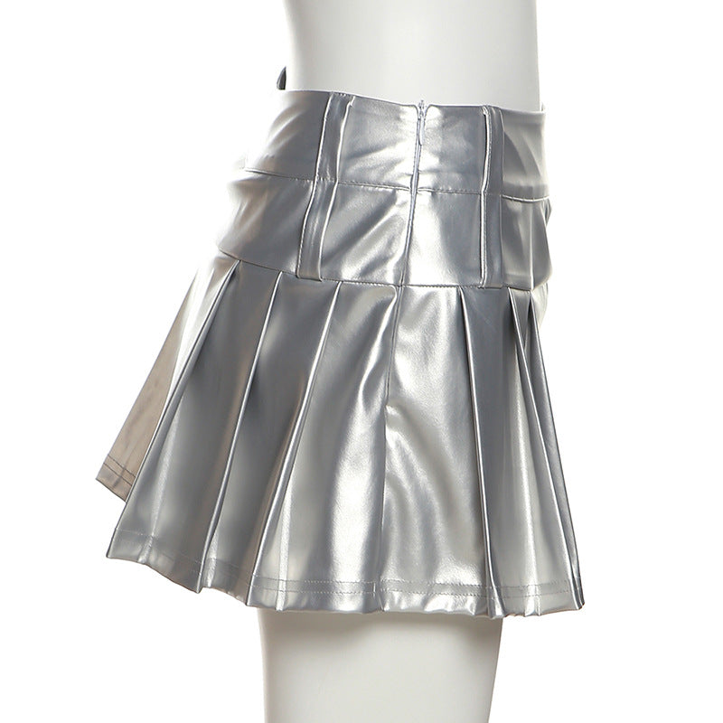 Spring Summer Women's Solid Color Slim Street Fashion High Waist Pleated Skirt 9