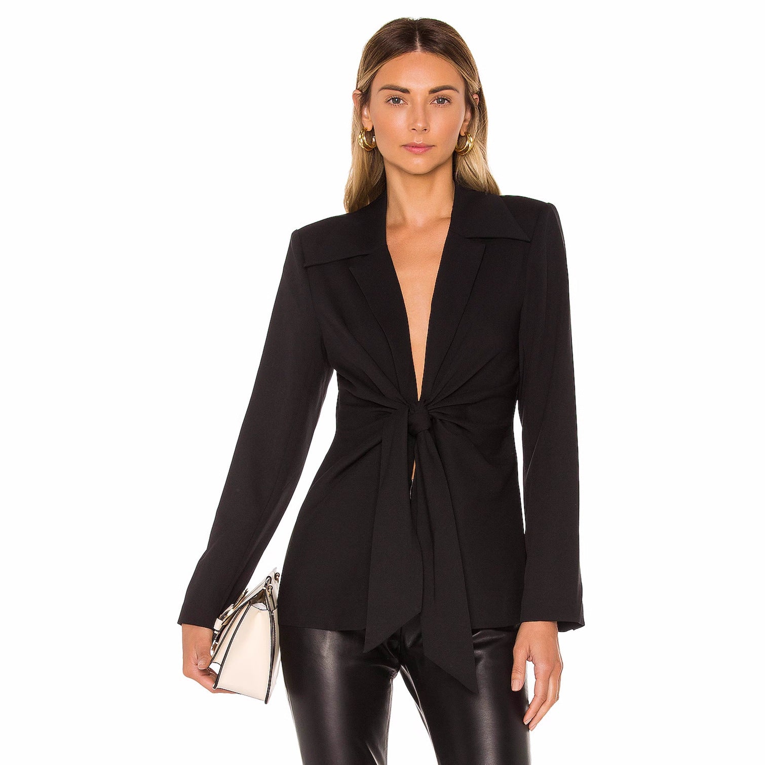 Tie Slim Waist Blazer Autumn Winter Chic Career Turndown Collar Long Coat 6