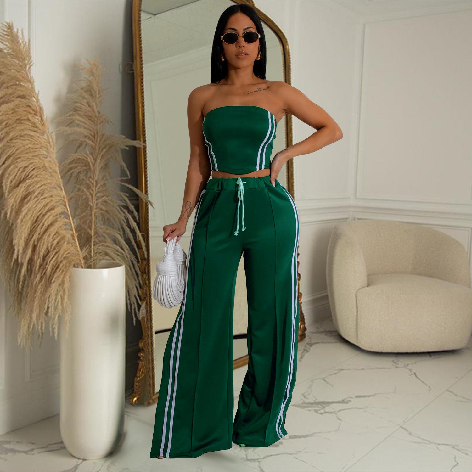 Women Summer Sexy Strapless Top and Two-Piece Pants Set 28