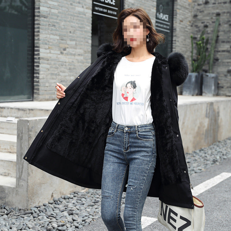 Women Winter Padding Fur Collar Loose Sherpa Parka Coat 9