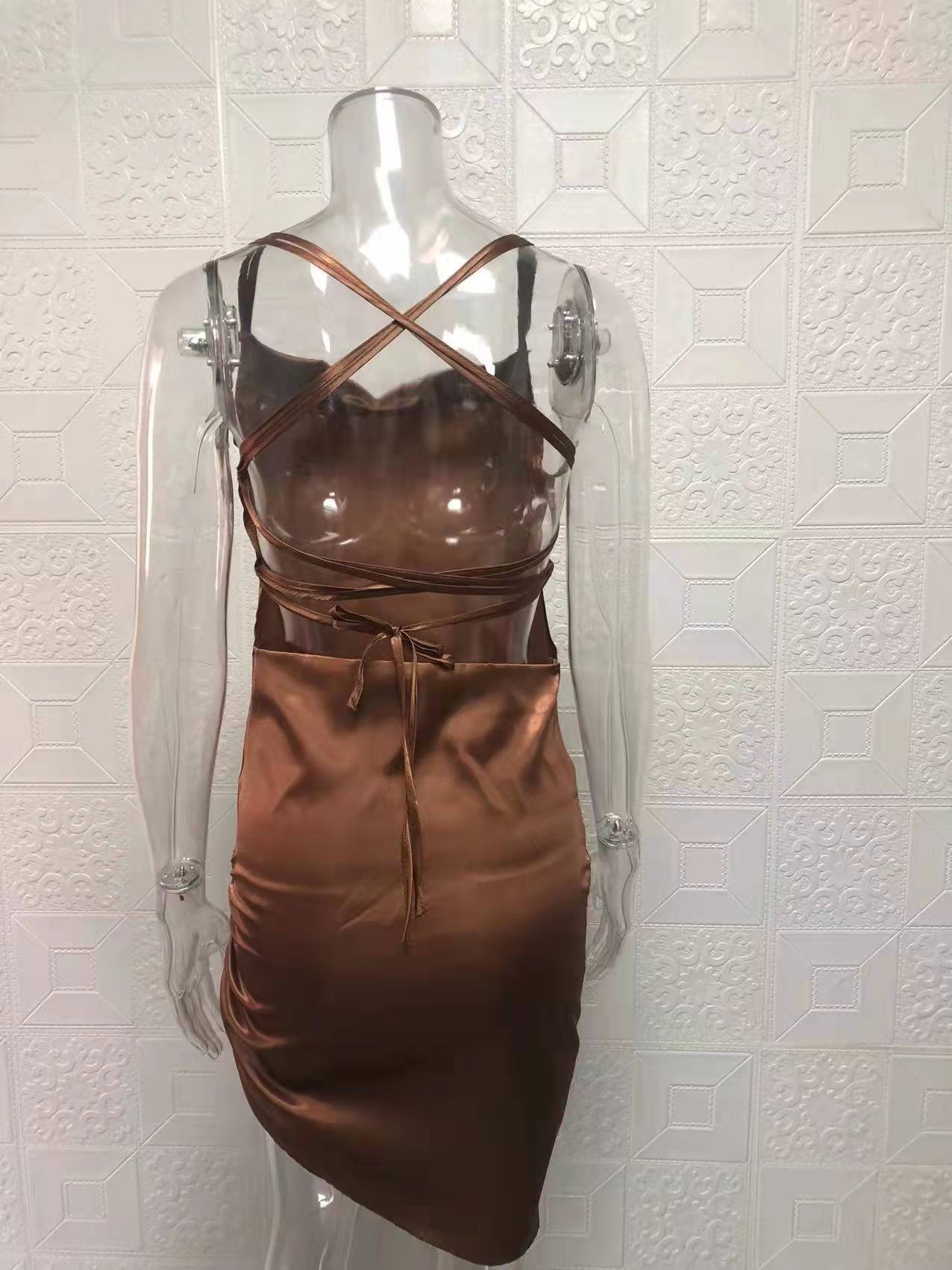 Women Sexy Strapless Pleated Backless Hollow Strap Dress 29