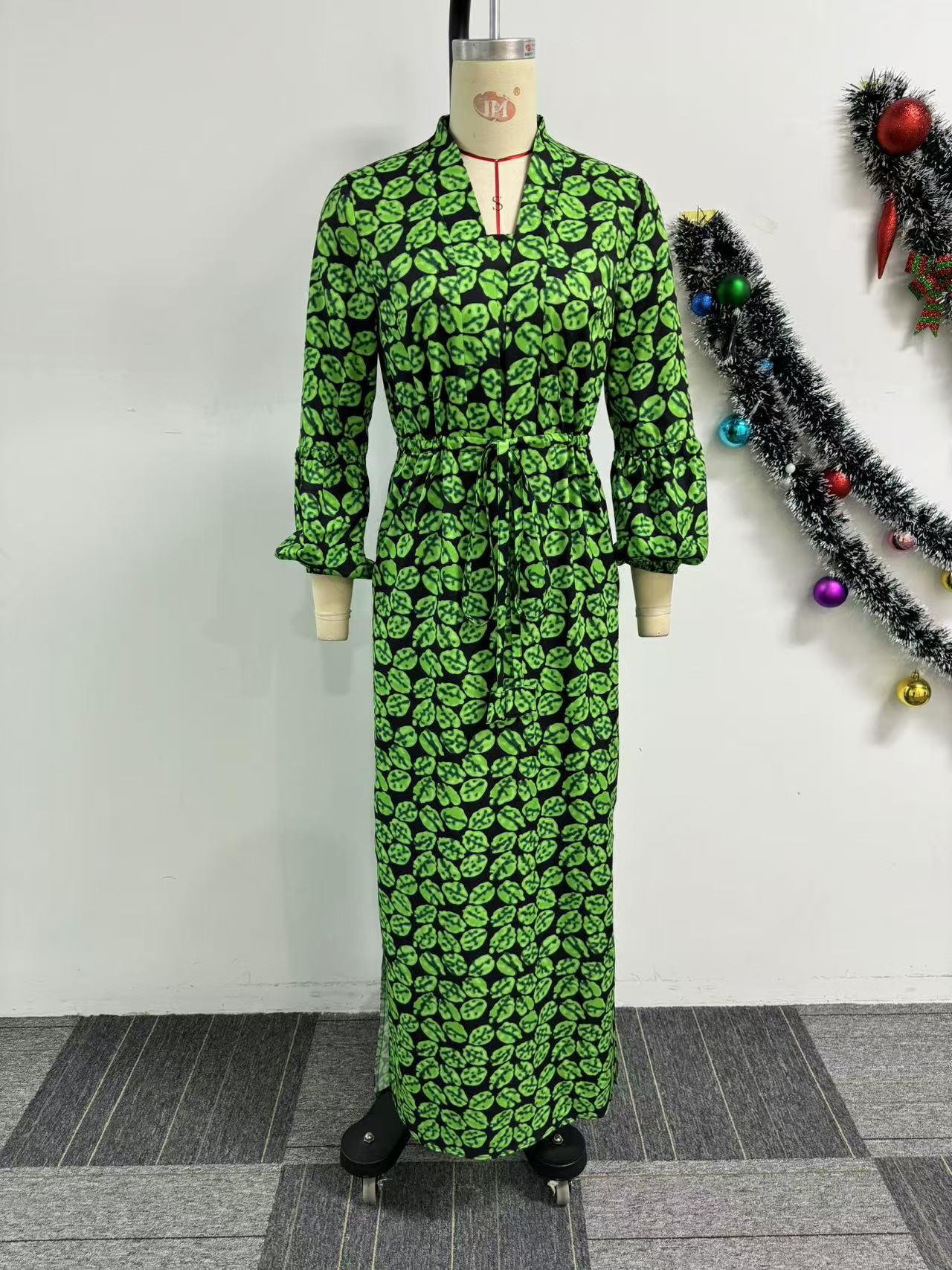 Sexy Print Drawstring Slim Waist Slit Dress 8