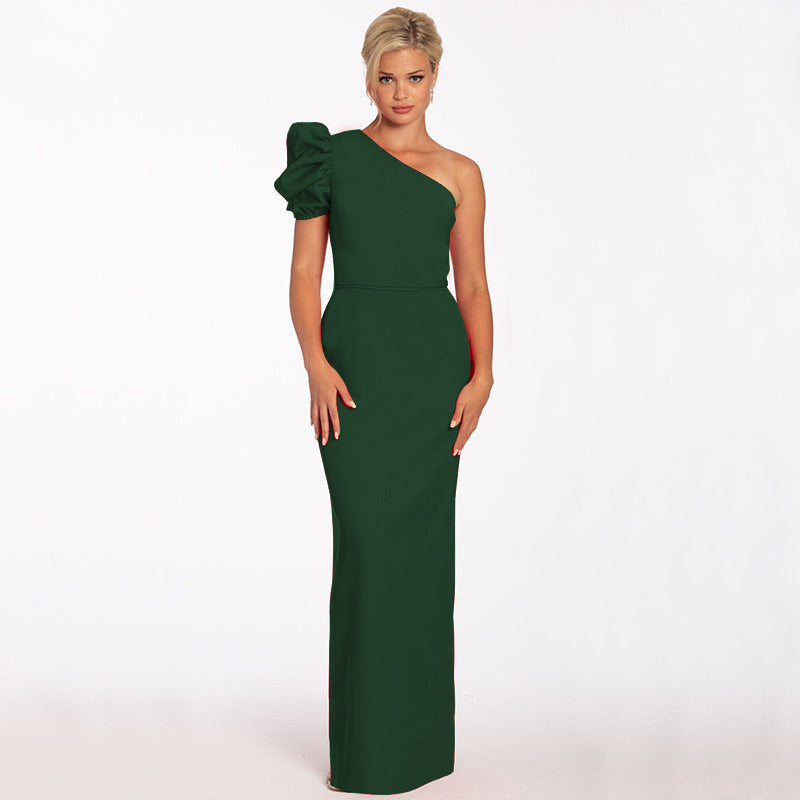 Women's One Shoulder Sexy Chic Balloon Sleeve Dress 9