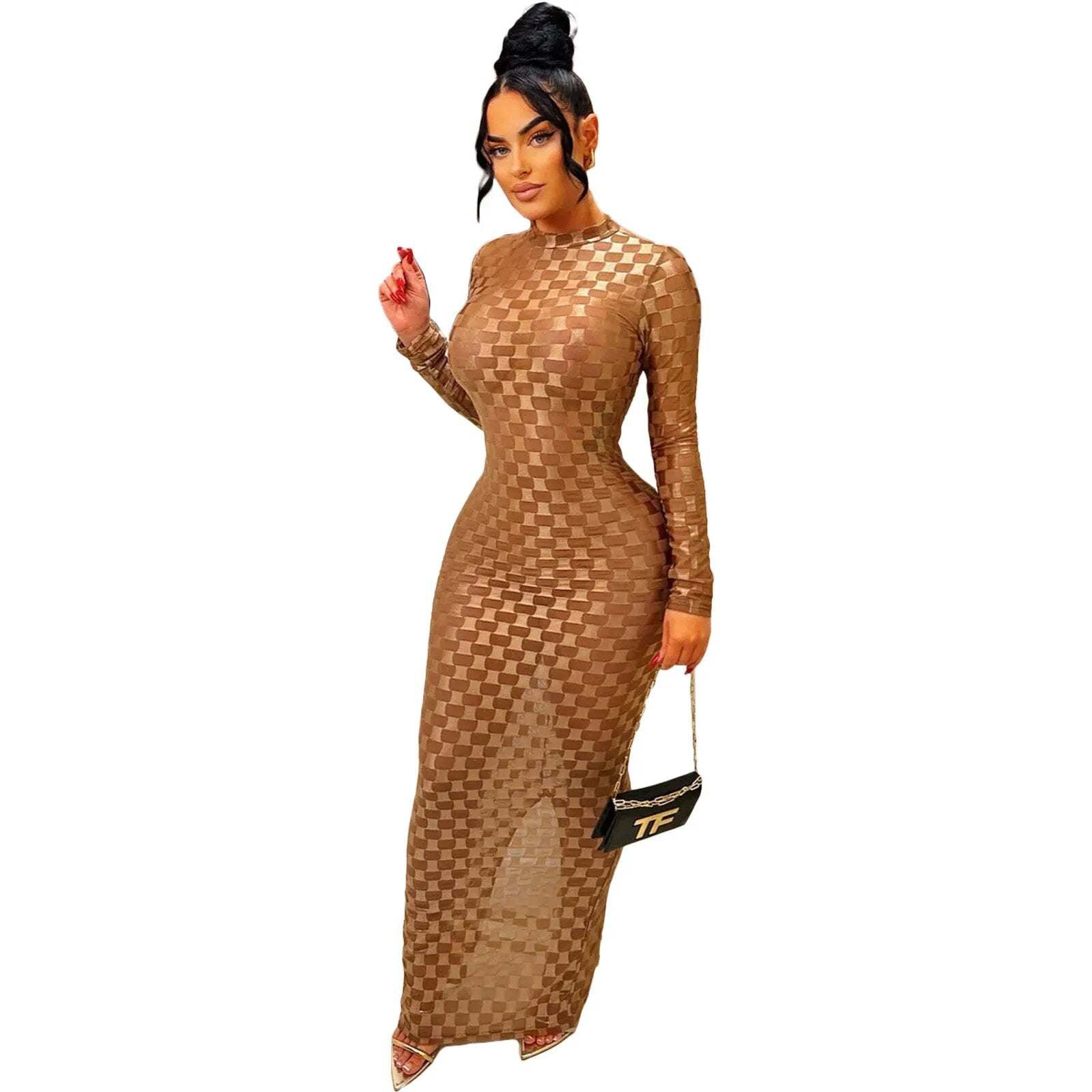 Women's Fashion Mesh Round Neck Slim Fit Long Dress 24