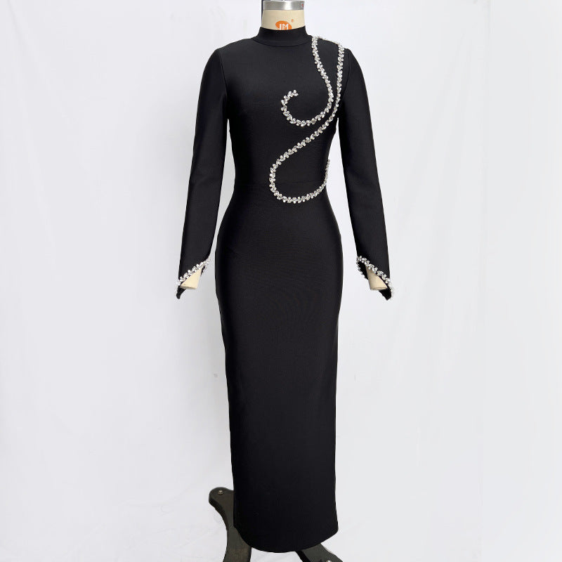 Women rhinestone chain bandage dress 6