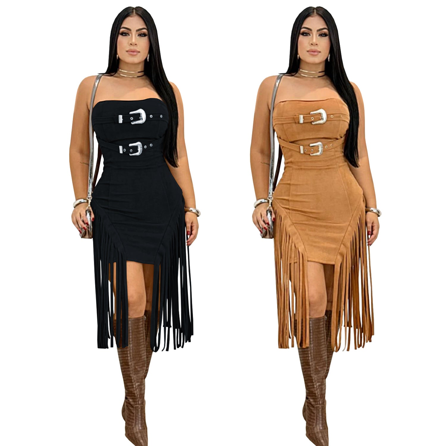 Strapless Low Back Fringe Dress 10