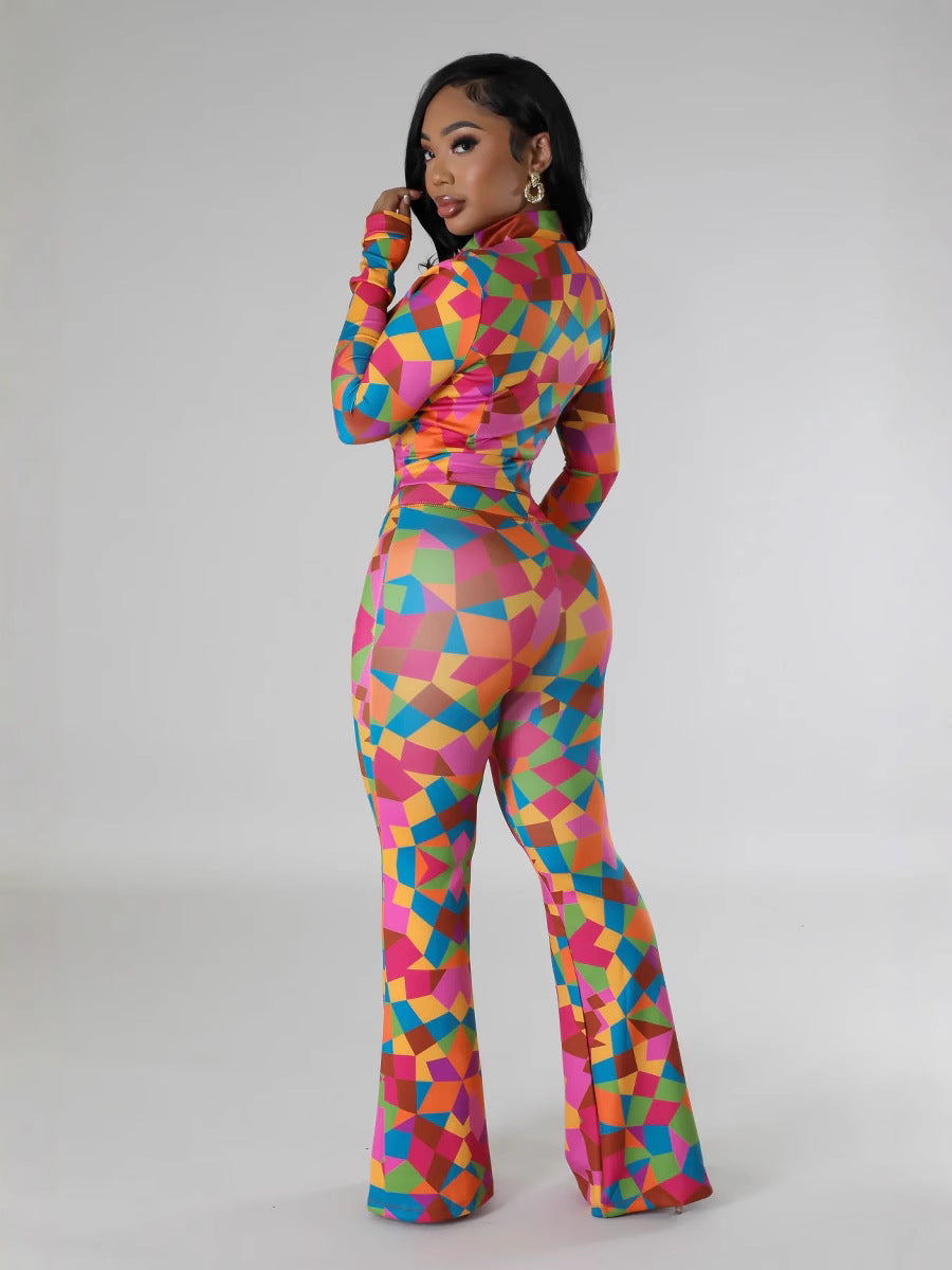 Women Long Sleeve Printed Top and Pants Two Piece 5