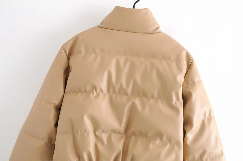 Leather Casual solid color leather cotton-padded Stand Collar jacket 37