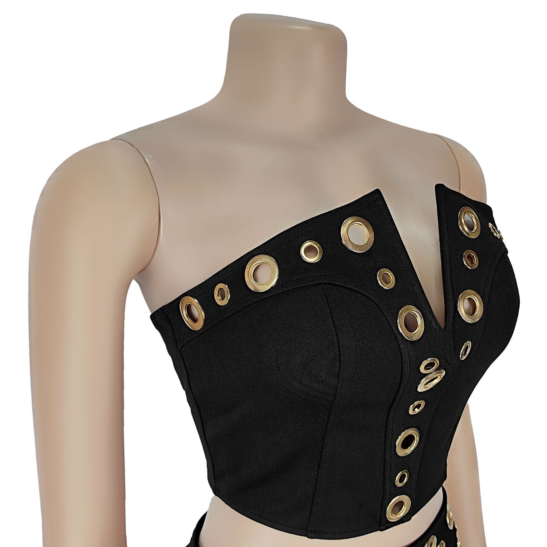 Women's Sexy Strapless Metal Buckle Fashionable Two Piece Pants Set 15