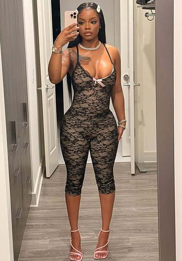 Women Sexy Sleeveless Lace Jumpsuit