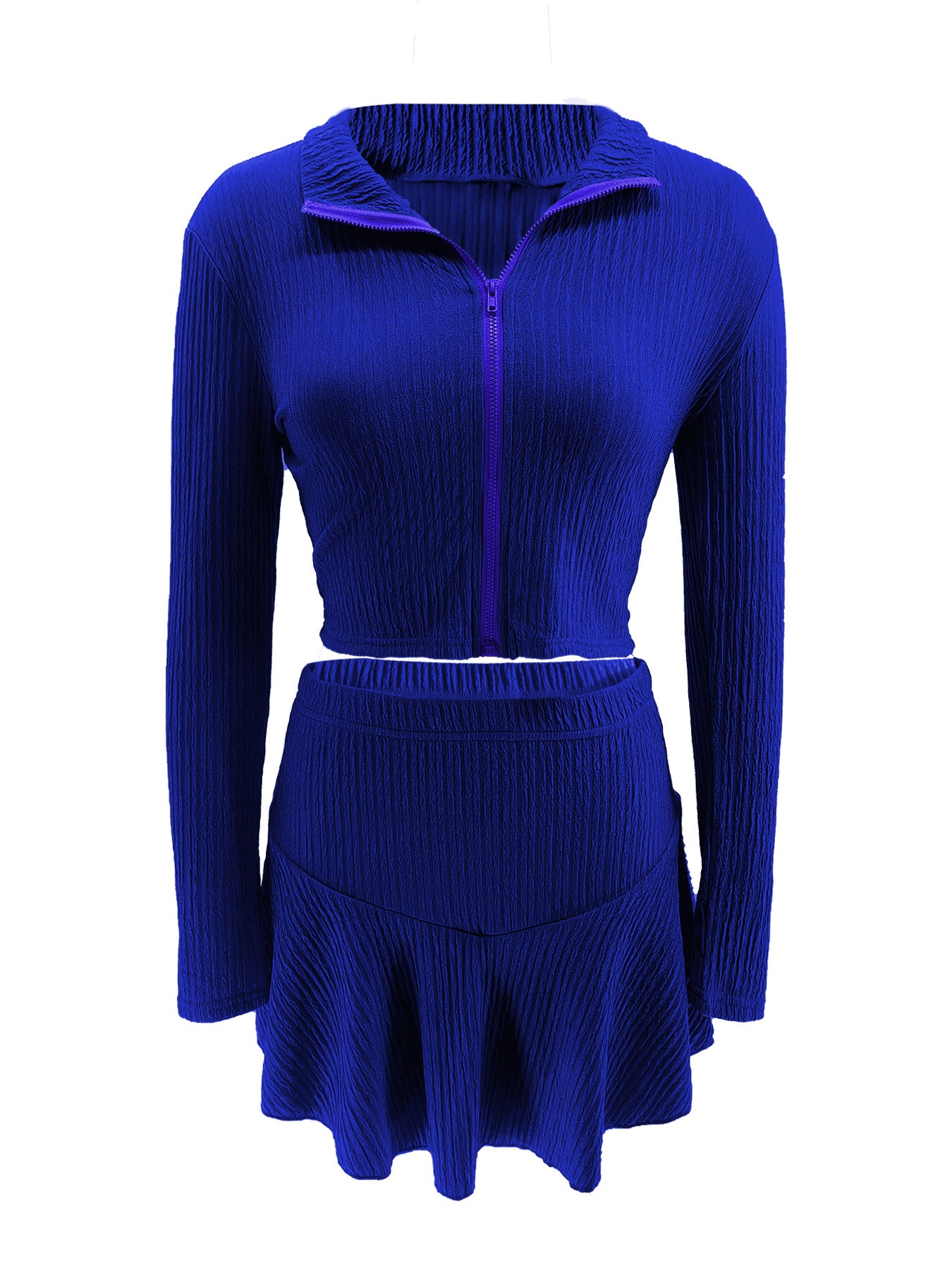 Women Solid Zippered Cropped Top Two-piece set with ruffled skirt 50