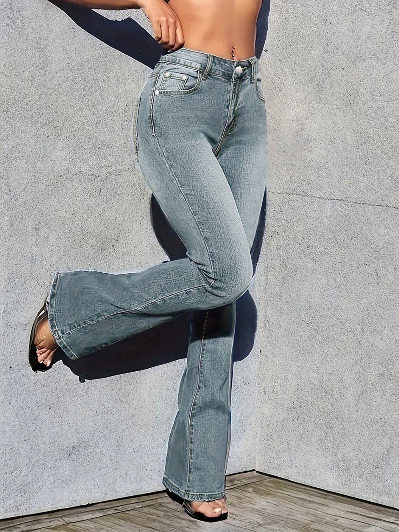 Women Fall/Winter Retro Ripped Button Denim Pants 4