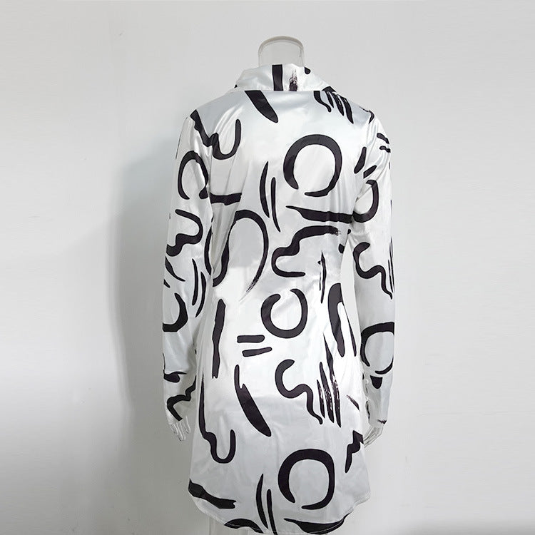 Women Spring Summer Long Sleeve Printed Shirt Dress 10