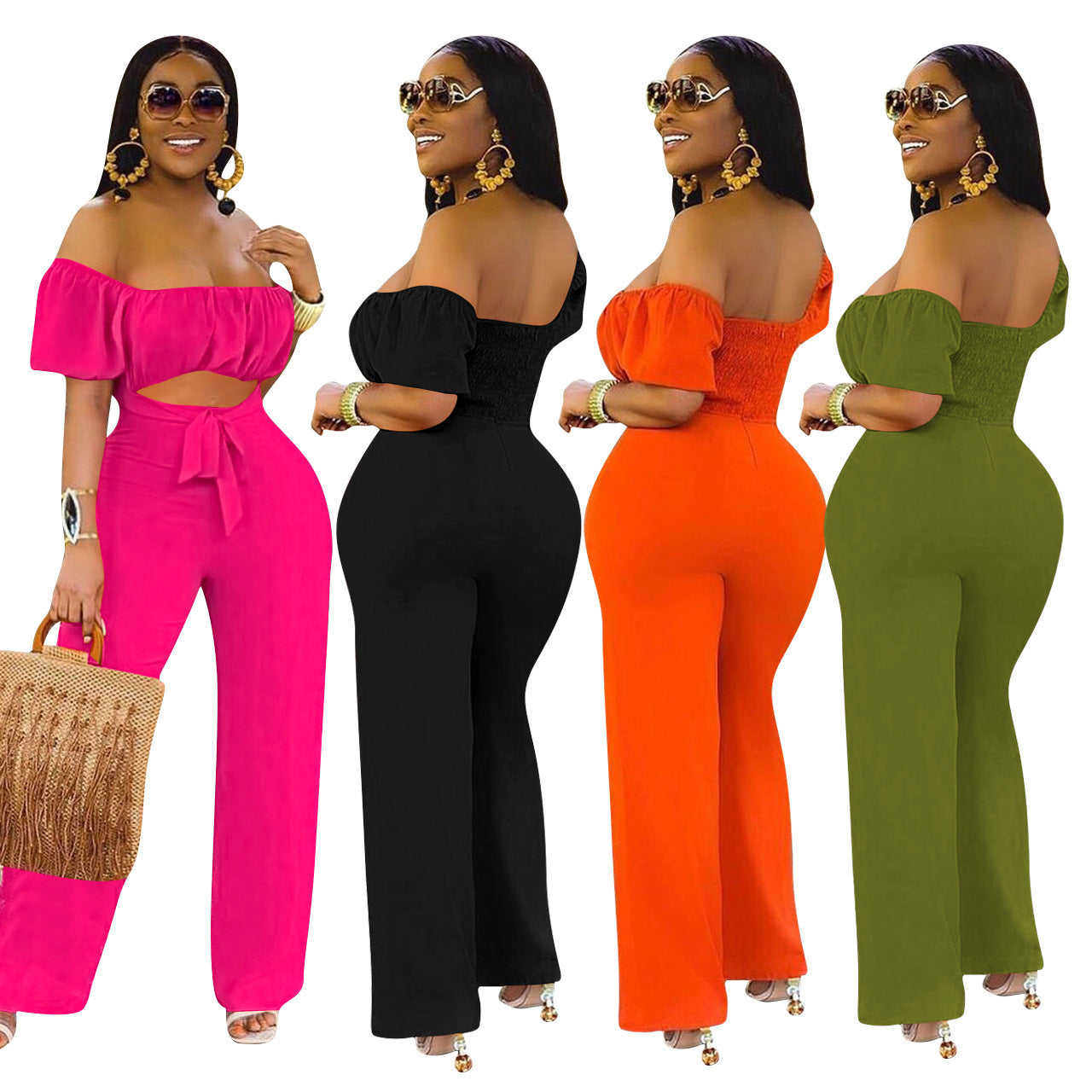 Sexy Solid Low-Back Off-Shoulder Jumpsuit 8
