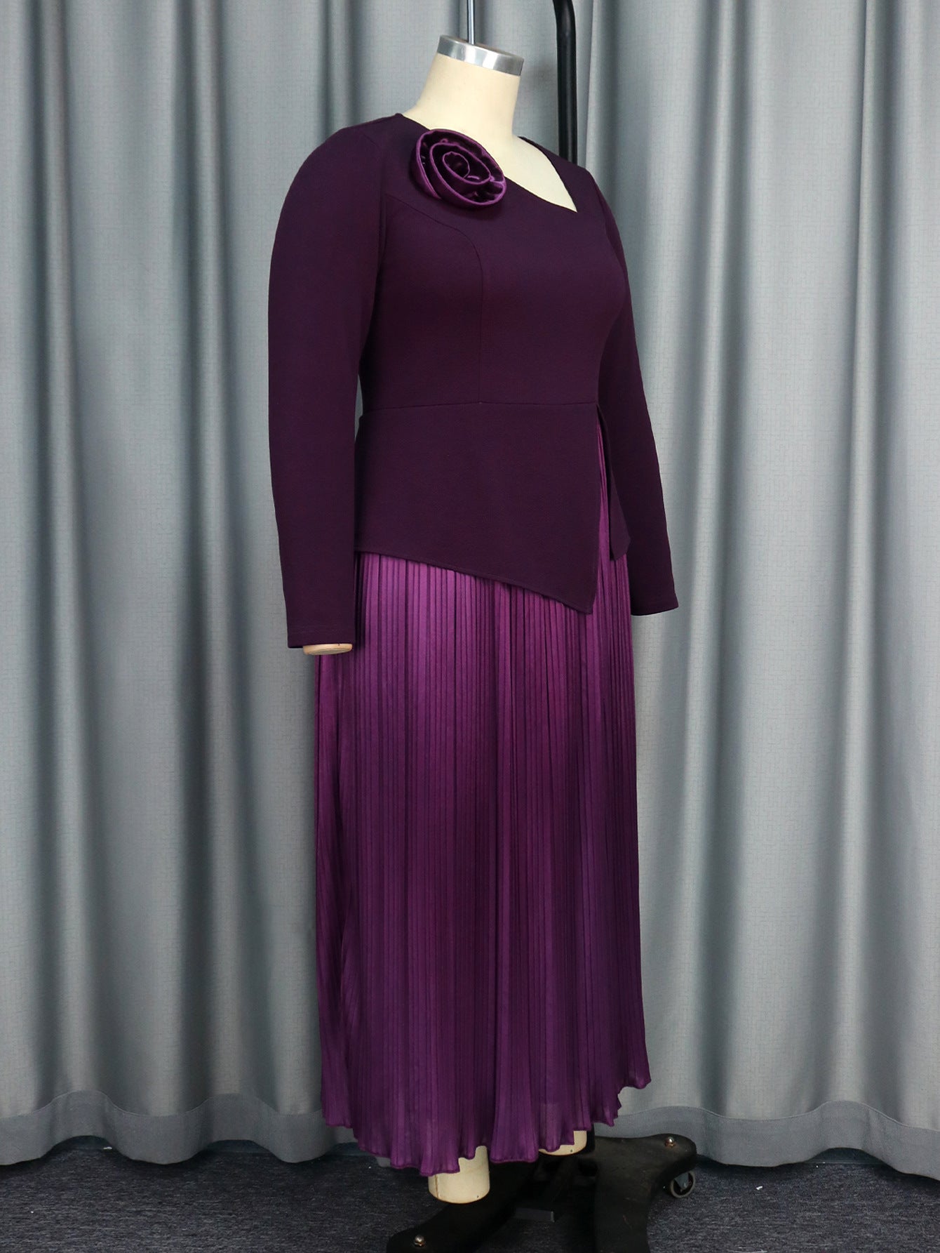 Women Elegant purple pleated Formal Party Pleated Dress 6
