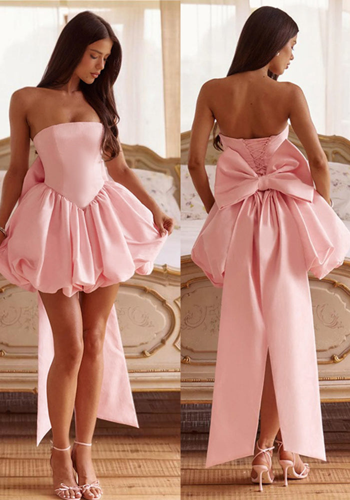 Women sexy Backless big bow Strapless dress