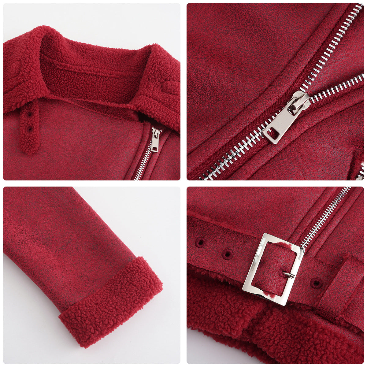 Autumn And Winter Fur Warm Women's Leather Jacket With Belt For Women Turndown Collar Coat 40