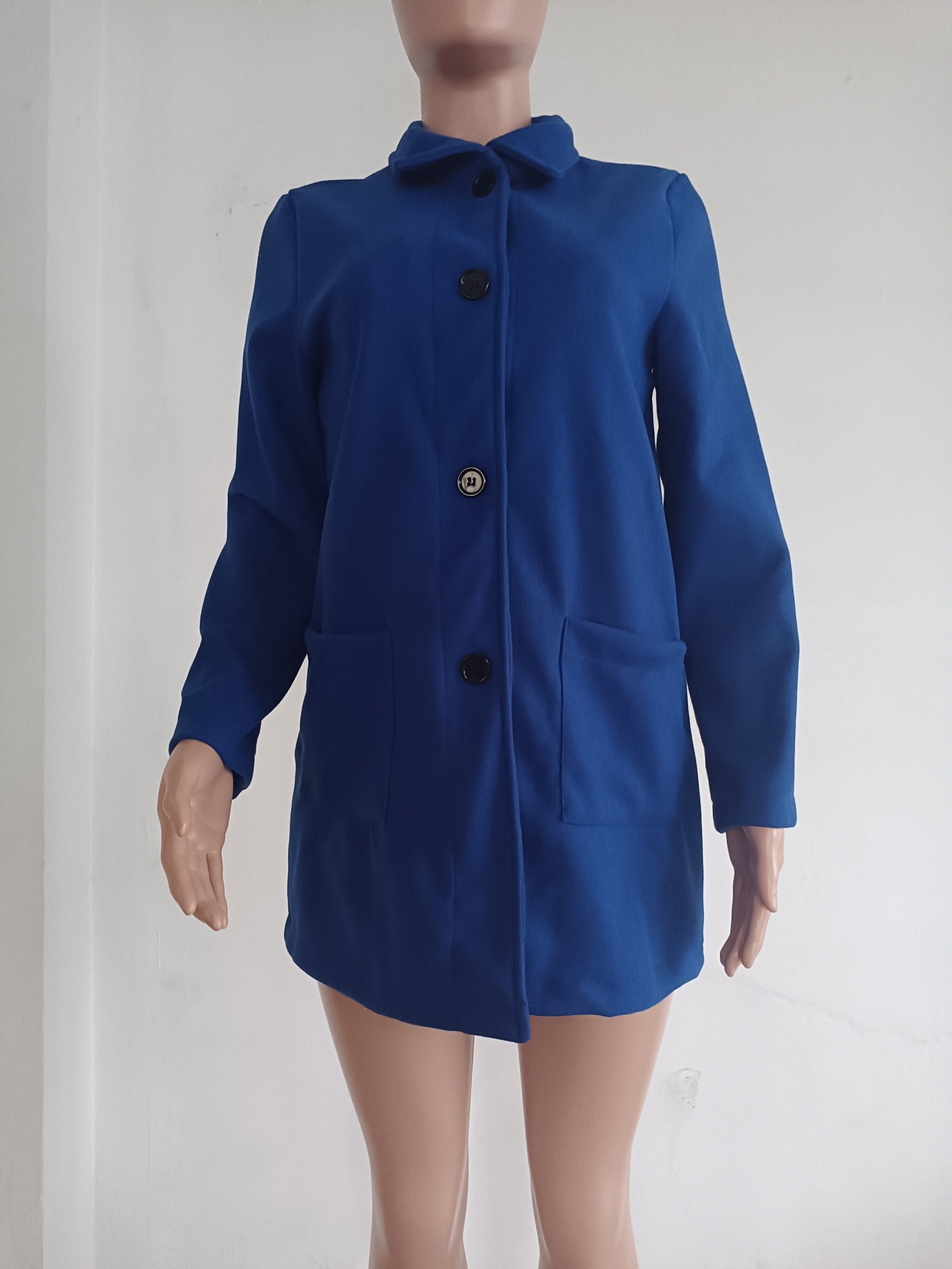 Autumn And Winter Women'S Retro Solid Color Button Stand Collar Coat 12