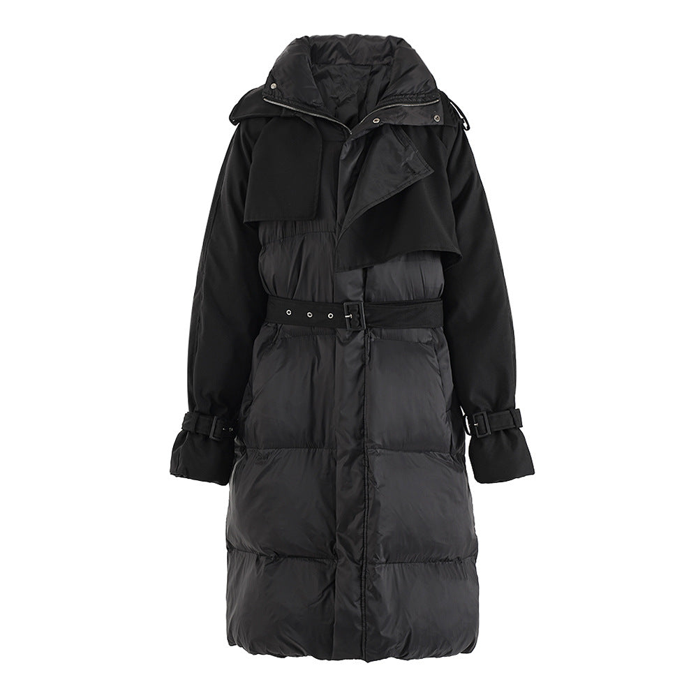 Winter Belt Slim Waist Patchwork Puffy Coat 3