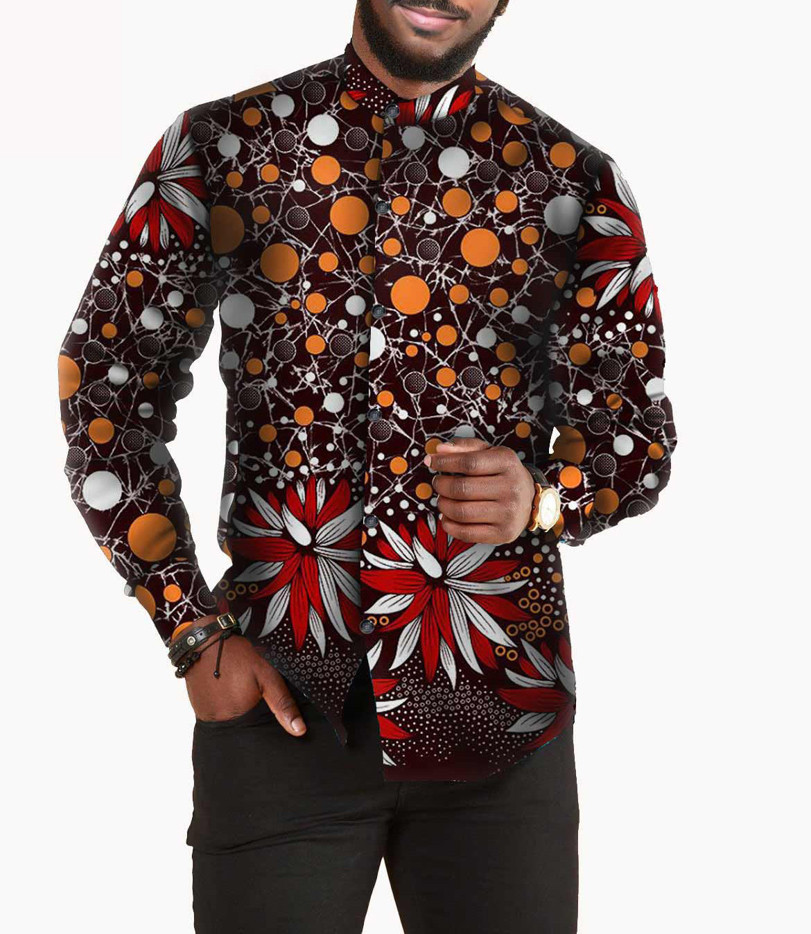 African print batik full cotton men's shirt