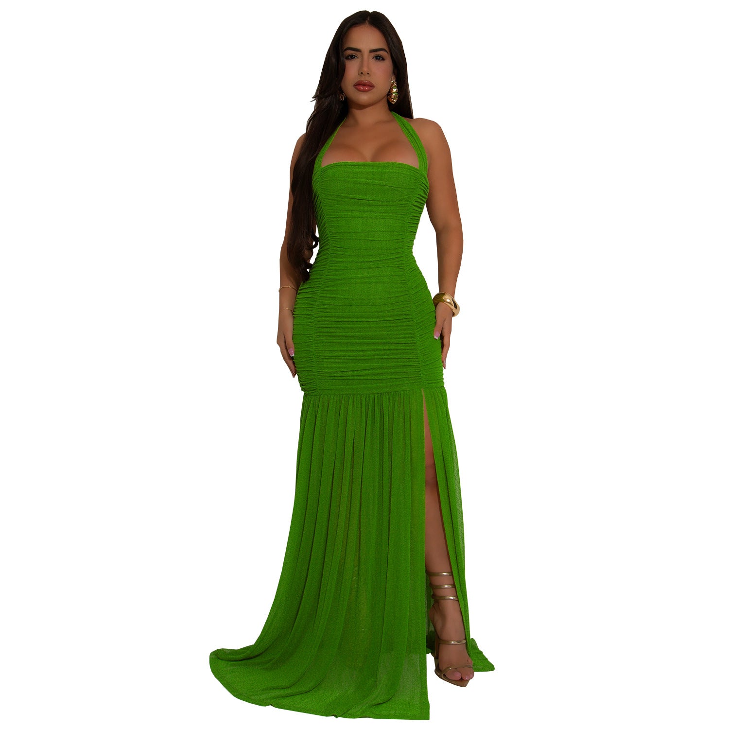 Women’s Summer Sheer High-Slit Solid Color Dress 9