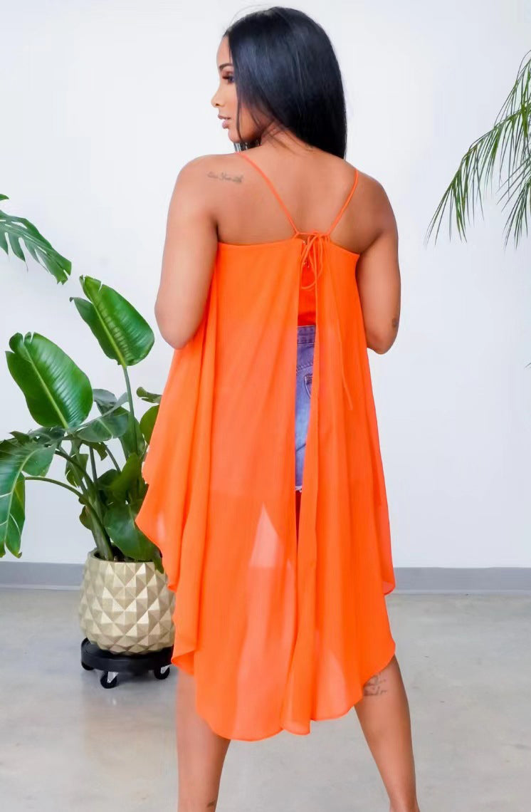 Women's Summer Fashion Solid Color Sleeveless Chiffon Holidays Style Lace-Up Strap Top 3