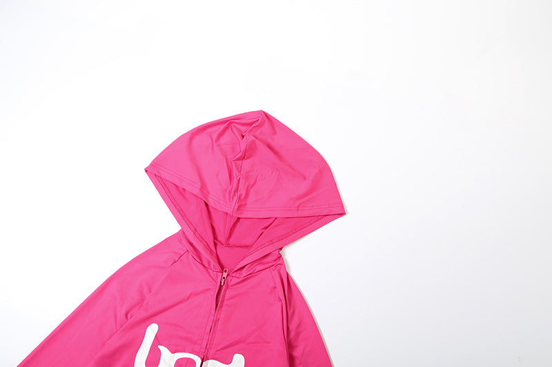 Women Fall/Winter Hooded Letter Print Zipper Top and Pants Two-Piece Set 45