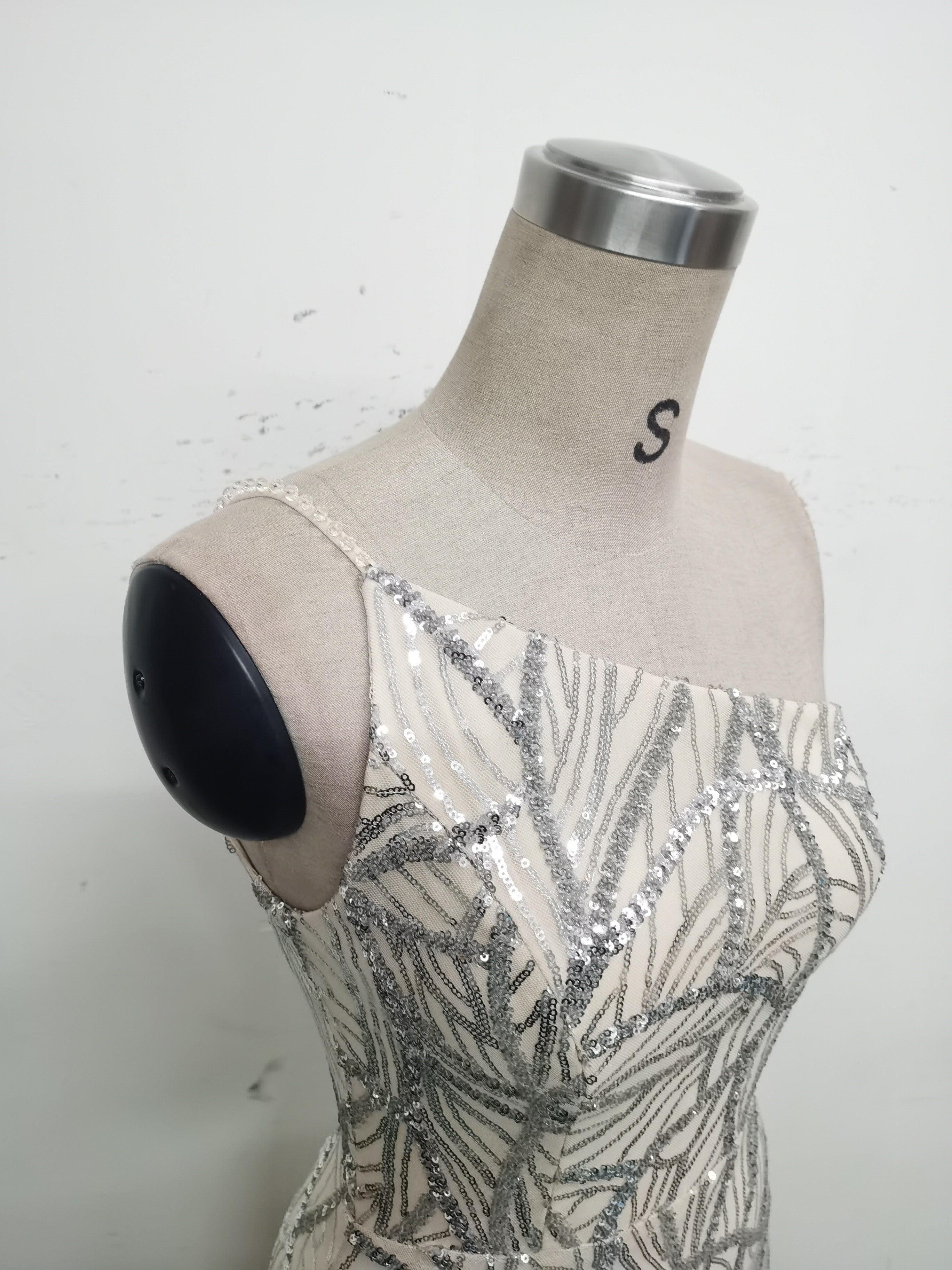 Women One Shoulder Beaded Geometric Sequin Formal Party Prom Wedding Evening Dress 44