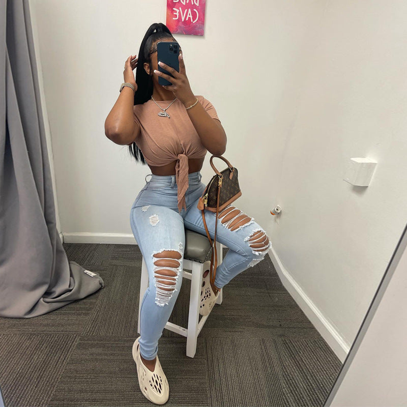 Women's Ripped Denim Tight Pants 7