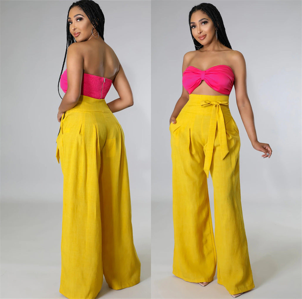 Women Spring  High Waisted Casual Wide Leg Pants 3