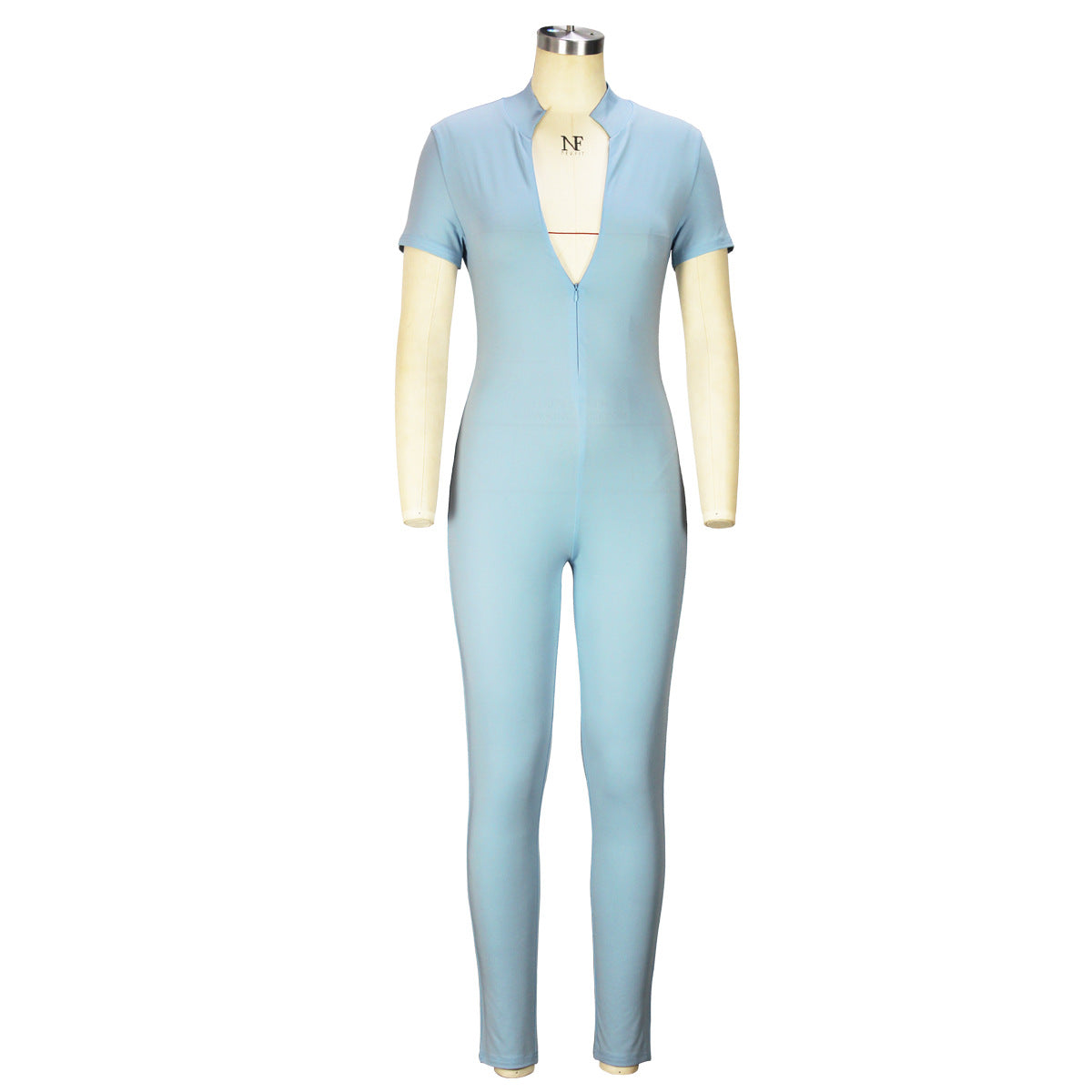 Sexy Ladies Jumpsuit Tight Spring Summer Slim Short Sleeve Zipper Tight Jumpsuit 11