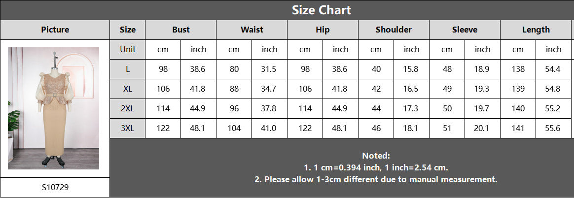 African Plus Size Women's Fashion Puff Sleeve Party Dress Beaded Sequin High Waist Gown 15
